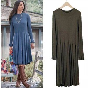 SUNDANCE Nature's Hue Smocked Knit Long Sleeve Dress Olive Green Women's (XXL)